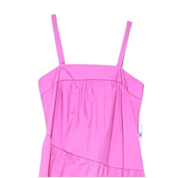 NWT Donna Morgan Cotton Midi Dress 2 Pockets Poplin Asymmetric Tiers Resort - Picture 2 of 8